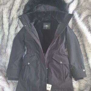 DKNY Black Parka Jacket with Fur Hood NWT Petite XXS